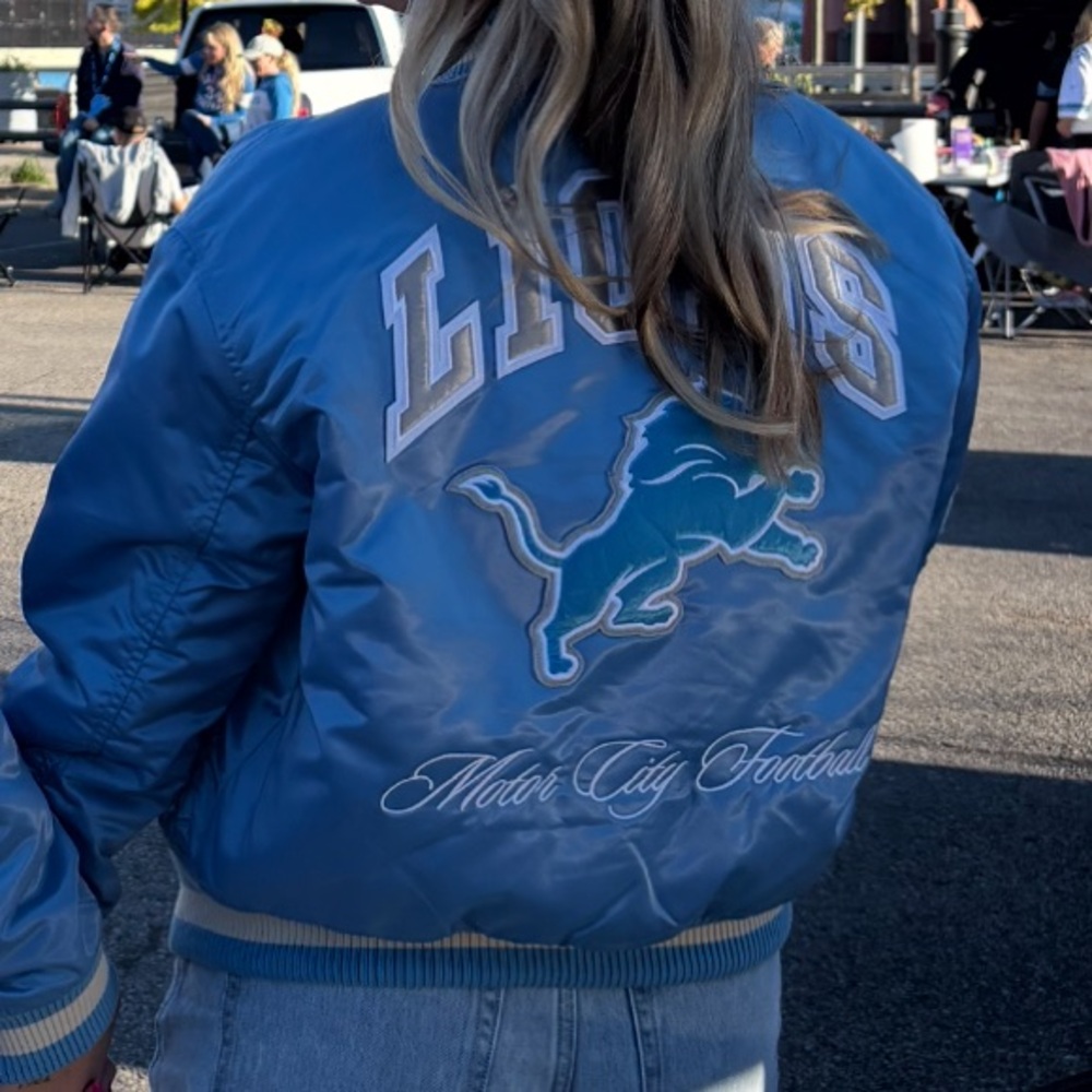 Abercrombie & Fitch Powder Blue Detroit Lions Satin Varsity Jacket